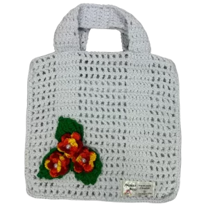 Bolsa Branca com Flores em crochê